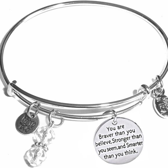 Women's  Stainless Steel Message Charm Expandable Wire Bangle Bracelet, Popular, - Picture 1 of 5